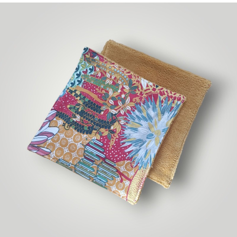 Mini serviette visage grosses fleurs coloré moutarde