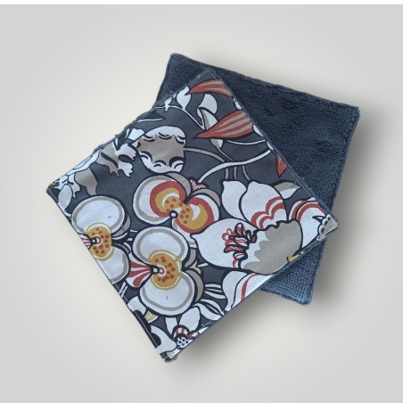 Mini serviette visage grosses fleurs grises